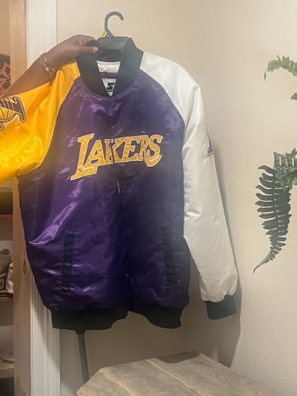STARTER Los Angeles Lakers Satin Bomber Jacket - Purple/Gold/White